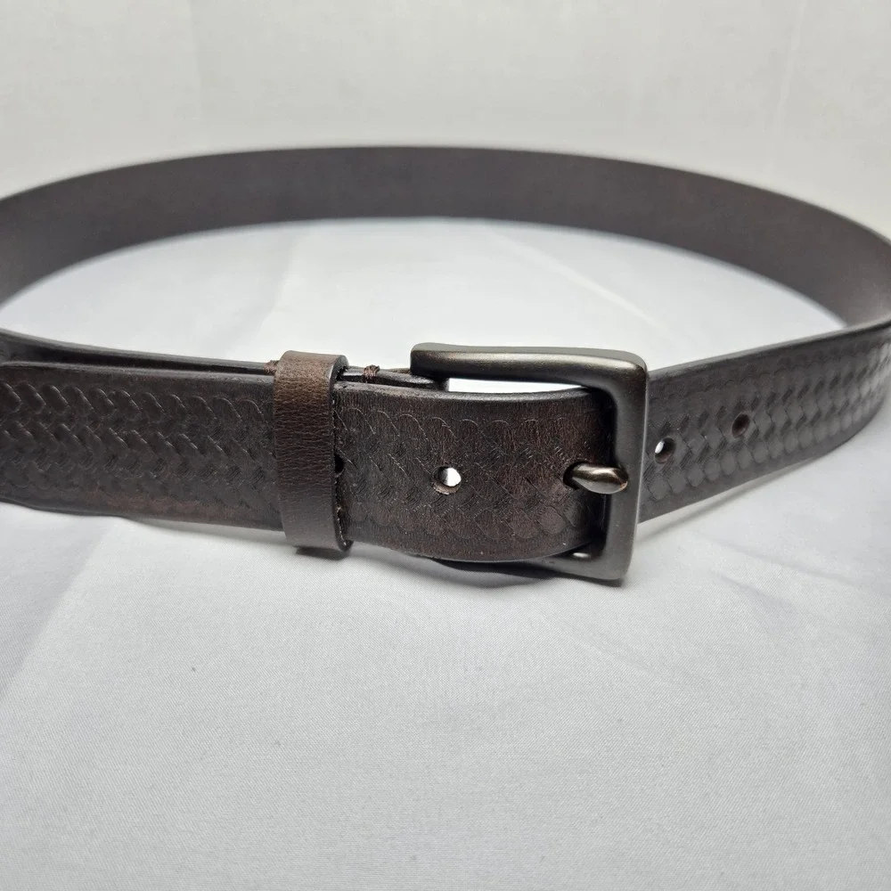 Wrangler Geniune Leather Embossed Basketweave Belt Mens 34 Brown Western Cowboy